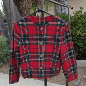 Red Wool Hand Tailored Elegant Plaid Button-Up Jacket